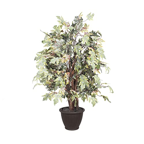 Vickerman 4' Artificial Frosted Maple Extra Full Bush, Brown Plastic Container.