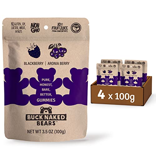 Buck Naked Bears - Vegane Gummibärchen mit Fruchtsaft - 4x100g glutenfreie & laktosefreie Fruchtgummis Geschmack: Brombeere & Aronia Cover