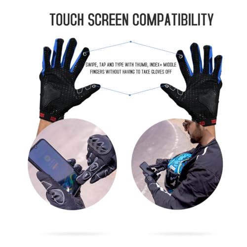 Image of STUDDS SMG 6 Full Finger Bike Riding Gloves with Touch Screen Sensitivity Thumb & Index Finger, Knuckle Protection Mesh Fabric, Anti-Slip Silicon Pads (Blue, L)