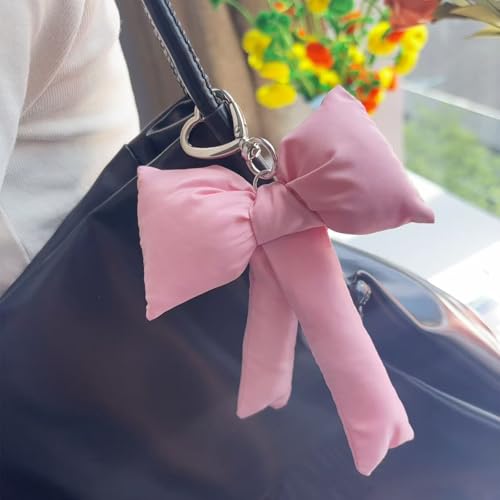 Image of Pink Bow Keychain Bag Charms Y2K Bowknot Plaid Keychains Coquette Aesthetic Purse Handbag Backpacks Charms (Pink)