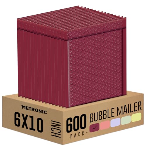 Image of Metronic Bubble Mailers 6x10 inch 600 Pack Burgundy Self-Seal Padded Envelopes | Usable Size 6x9 inch Waterproof Bubble Envelopes Bulk for Small Business Padded Mailers for Mailing Jewelry, Makeup #0
