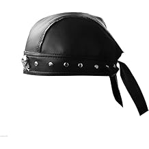 Biker Cap for Women Adjustable - Leather Motorcycle Skull Cap, Stylish Black Bandana Cycling Doo Rag Headwrap for Riding