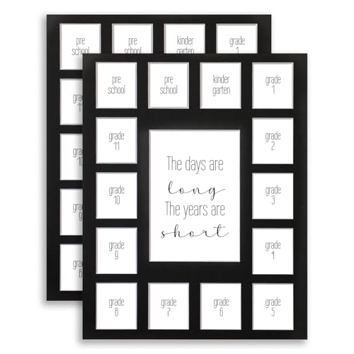 Image of 11X14 Bulk 2 School Days Picture Mat with Multiple Openings-Years Photo Collage - Days are Long Picture Mat - No Frame - 2 Pre-School & Kindergarten to 12th Grade (15 Photos, 2PreK-12th, Black)