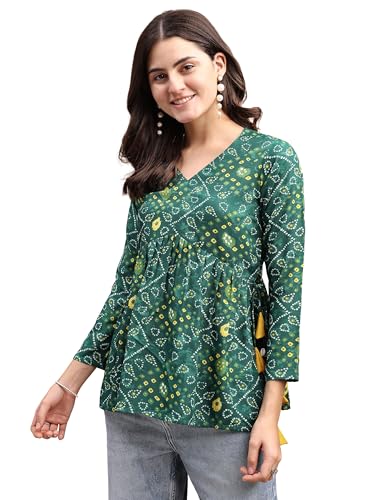 Image of Youthnic Women's Poly Rayon Printed Alia Cut Peplum Top | Top for Office | Women's Tunics | Short Kurti Women| Regular Fit