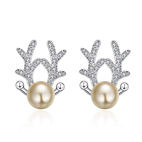 Boucles d'oreilles cerf en zircon blanc et perle pour femme bijoux plaqués