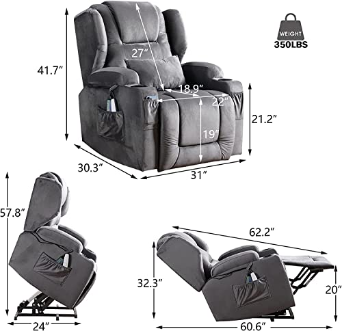 Oqqoee Lift Chair Recliners For Elderly Electric Power Lift Recliner Chair With Massage & Heat Vibration / 3 Positions / 2 Side Pockets/Handle Remote For Home Living Room #TOP2