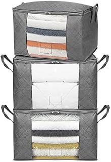 Amazon Basics Foldable Storage Bag Organizers with Large Clear Window & Carry Handles, Zippered Cubes, 3-Pack