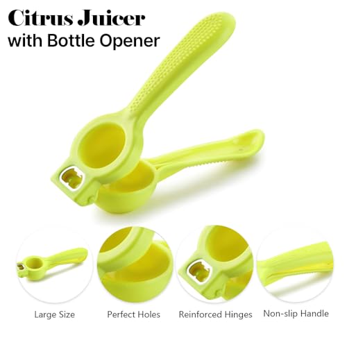 Image of Lemon Squeezer & Citrus Juicer with with Attached Bottle Opener, Manual Hand Press for Fresh Lemon, Lime, Orange Juices, Easy Squeeze, Easy Clean, 2-in 1 Lime Squeezer (Yellow)