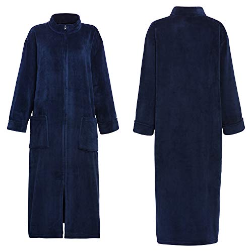 Image of Alexander Del Rossa Long Zip Up Robes, Plush Zipper Robes for Plus Size, Housecoats Zipper Front