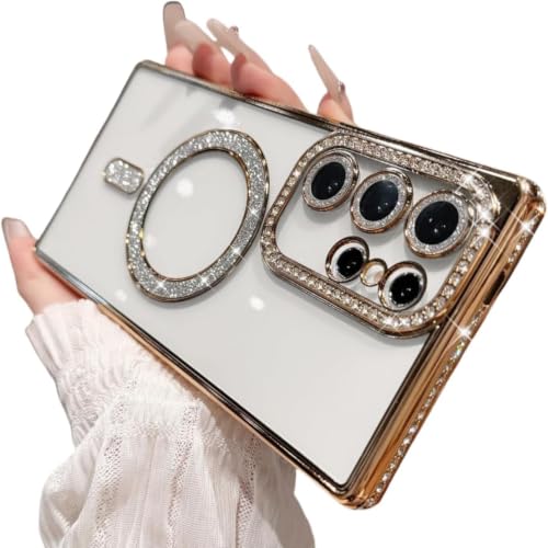 Image of for Samsung S26 Ultra 5G Glitter Case,Luxury Bling Rhinestone Diamond Plated Bumper Case,MagSafe, Sparkle Camera Lens Protection Clear Back Cover for Samsung S26 Ultra 5G (Gold)