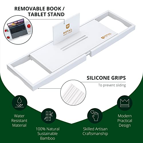 Bathroom Trays & Organizers - Adjustable Bamboo Bath Tub Table For 1 Or 2 Person, Bathtub Caddy Tray With Extending Sides Bathtub Accessories (White) #TOP1