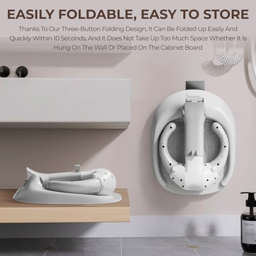 Image of Adjustable Baby Shower Stand, Baby Bath Stand, Baby Shower Standing Support with Adjustable Height and Safety Handle, Foldable and Compact Baby Bathtub with Stand for Baby 6-36 Months (Grey)