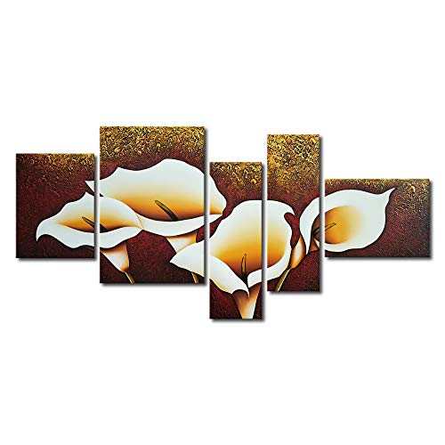 Wieco Art 5-Piece Calla Lily Stretched and Framed Modern Oil Paintings on Canvas Wall Art Set