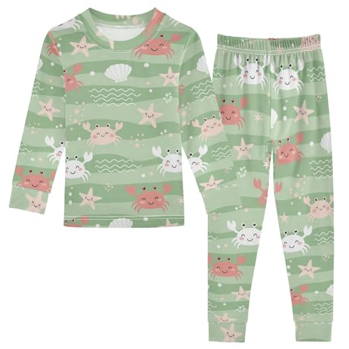 Pajama Sets Long Sleeve Cute Sea Crab Pattern Soft Comfy Sleepwear 2 Piece PJS 3-8T