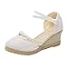 Imagen de Sandalias Mujer Alpargatas Plataforma Cuñas Sandalias con Cuña Cerrada Zapatos de Verano Zapatos de Verano Zapatos de Mujer Zapatos de Punto Hebilla Sandalias de Lino Trenzado Blanco 38