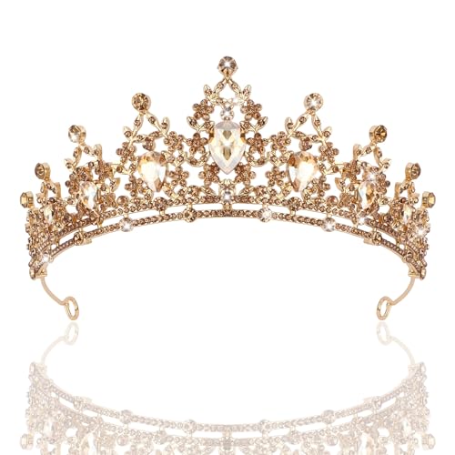CAVETEE Champagne Gold Crowns for Women Baroque Queen Birthday Tiara Luxurious Rhinestones Crown Wedding Bridal Crown Birthday Party Headbands Princess Party Prom Tiaras and Crowns for Women