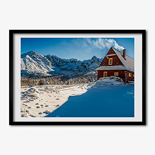 Cadre MDF 70x50 cm avec tableau moderne de domek dans les montagnes Tulup