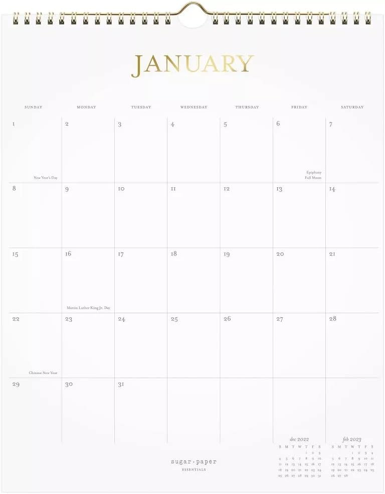 Cambridge Sugar Paper Jan, 2023 - Dec, 2023 Lucid Gold Tone Wall Calendar 15 x 12