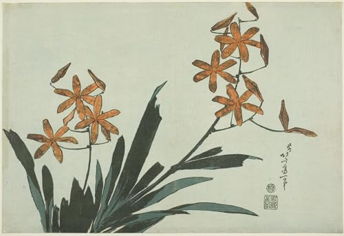Peinture murale Orchidées orange Hokusai - Créez un salon zen et élégant