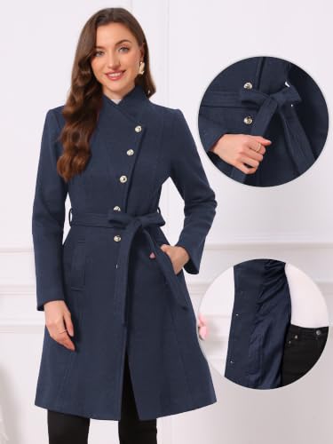 Image of Allegra K Pea Coats for Women Long Winter Stand Collar Belted Single Breasted Trench Coat 2025