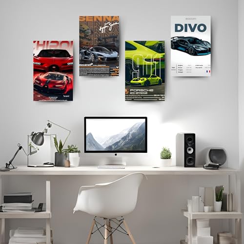 Image of Posters Inc Sports Cars Posters for Wall A4 Size Aesthetic Setup 300 GSM Matte Paper Pack of 6 Automotice Motorsport Decor for Gaming Room, Bedroom, Home, Office & Living Room Glue Dots Included