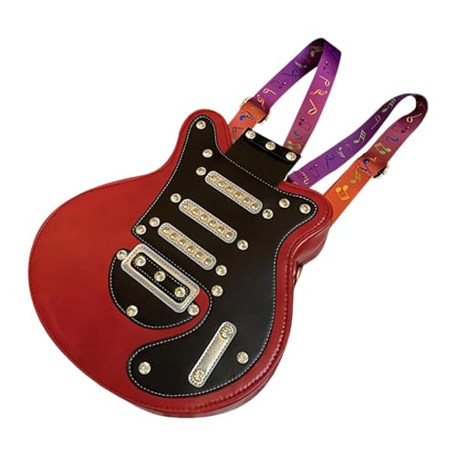 Women Guitar Shaped Backpack Summer Accessories Rucksack for Work Camping Travel, Red