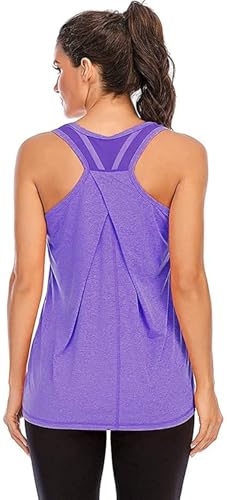 Nekosi Damen Yoga Tanktops Ärmelloses Sportshirt Kleidung Mesh Zurück Fitness Laufen Shirt Sport Oberteile Lila Groß