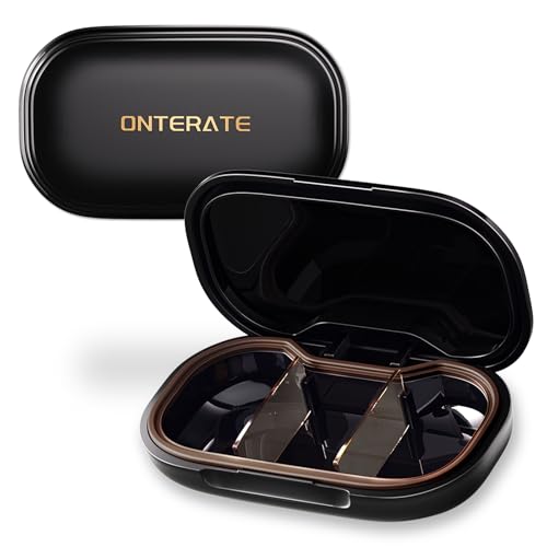 ONTERATE Small Pill Box 3 Compartments Small Pill Case for Purse Pocket Removable Divider Travel Pill Organiser Moisture Proof Portable Mini Pill Container Medicine Organizer for Vitamins (Black)