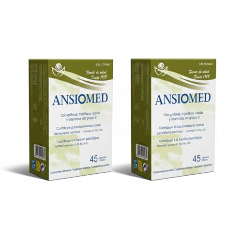 Ansiomed 45 Cápsulas - Pack de 2 Unidades - Contribuye al Funcionamiento Normal del Sistema Nervioso - con Triptófano, Grifonia, Lúpulo (300mg) y Vitaminas del Grupo B
