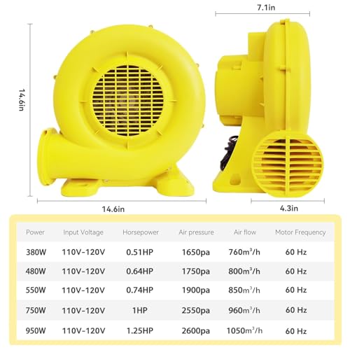 Image of Bounce House Blower, 480W 0.64HP Powerful Inflatable Air Blower Portable Air Blower for Inflatables, Bouncy Castle, Jumper, Water Slide, Leaf Blower Corded