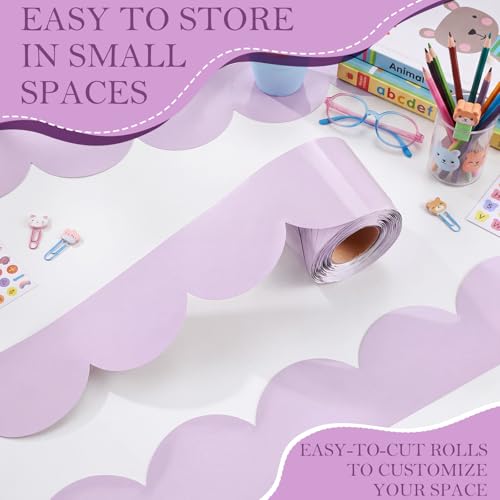 Image of 65 ft Purple Scalloped Bulletin Board Borders Pastel Classroom Border Trim Colorful Borders Stickers Rolled Decorations for Classroom School Office Home Chalkboard Whiteboard Cork