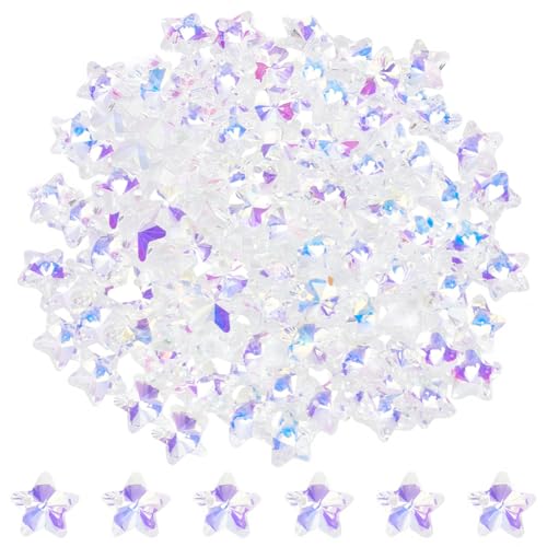 SOFPLATE 100Pcs Clear AB Crystal Star Beads Glass Beads Charms Suncatcher Lamp Prisms Part Crystal Faceted Star Pendants Loose Spacers for Jewelry Making DIY Home Chandelier Parts Lampwork Crafts