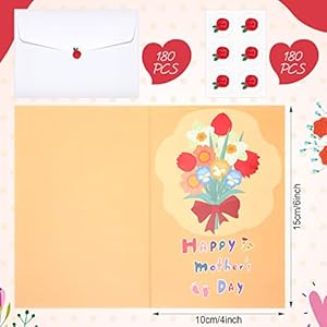 Fuutreo 180 Pack Mothers Day Card Assortment with 180 Envelopes and 180 Cute Stickers Floral Mothers Day Greeting Cards Blank Inside for Mothers Day Birthday Supplies 4 x 6 Inch 12designs