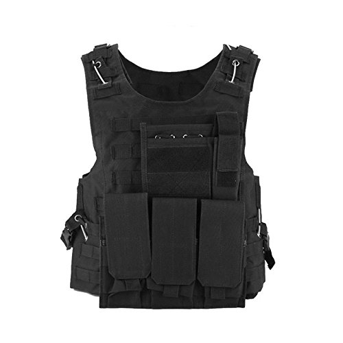 Bon Amixyl Gilet de Chasse Tactique Réglable - Armée Militaire, Combat Airsoft Paintball, Attaque Outdoor Jungle Jeu Protection, Noir