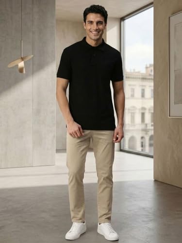 Image of Lux Cozi Men's Polo T-Shirt Regular Fit Half Sleeves with Pocket | Cotton Blend Polo Neck Collar T-Shirt for Men | Casual, Office Comfortable Breathable T-Shirt | Stylish Plain Tee