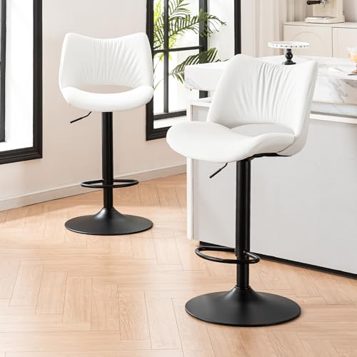 Rowill Set de 2 Butacos de Barra Modernos con Altura Ajustable y Giro 360°, Asiento de Cuero Sintético Blanco miniatura 1