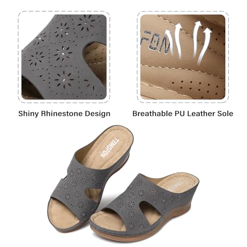 Image of TEMOFON Women Wedge Sandals Dressy: Comfortable Lightweight Summer Shoes | Low Wedge Heel - Fit Wide Feet - Comfy Stylish Slip on Sandals Size 5-11