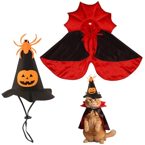 Disfraz Halloween 2 piezas con capa y sombrero para mascotas