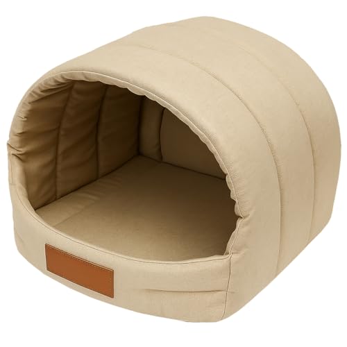 Leanbe Personalisierte Hundehütte/Hundehöhle – Kuscheliges Hundebett mit Namensgravur – Katzenhöhle & Schlafplatz für kleine und große Hunde Hundehaus (BEIGE, R3:55x47x39cm)