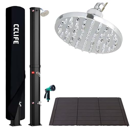 CCLIFE Ducha de Jardín Solar con Suelo de plástico de 35 litros con Agua Caliente, Piscina de Exterior, con Cabeza de Ducha y Grifo, Temperatura de hasta 60° C