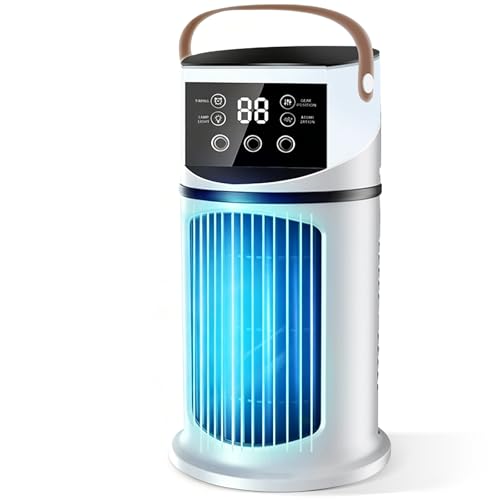 Mini klimaanlage Leise 4 in 1, Mobile Klimaanlage mit 9 Geschwindigkeiten & Timer, 7 Farben Licht, Klimaanlage mobil für Schlafzimmer Büro Schreibtisch, Mobile Klimagerät ohne Abluftschlauch