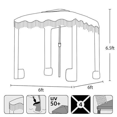 AMMSUN Beach Cabana with Fringe, 6'×6' Boho Beach Canopy with Tassels, Easy Set up & Premium Wood Pole, Cabana Tent with Sand Pockets, Instant Sun Shade for Sand, Garden, Patio, Elegant White - Image 7