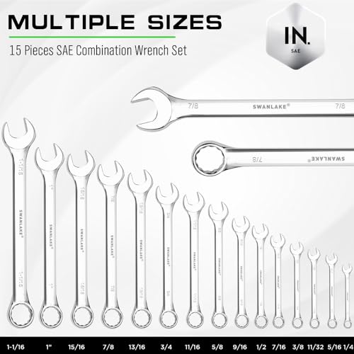 image for SWANLAKE GARDEN TOOLS 15-Piece SAE Wrench Set, V Notch Premium Combina