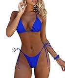 MOSHENGQI Women Sexy Brazilian Bikini 2 Piece Spaghetti Strap Top Thong Swimsuit Bathing Suit(M,Royal Blue)