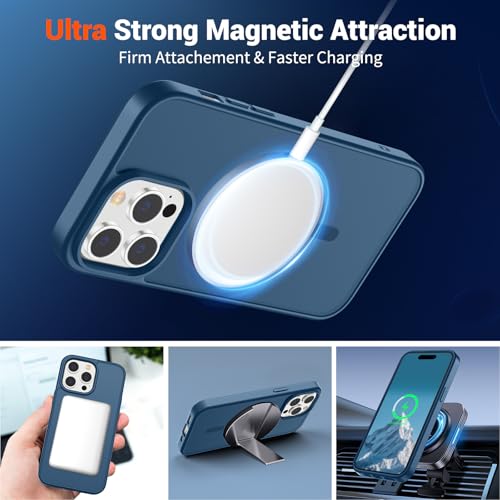 Image of SUPFINE Magnetic for iPhone 14 Pro Case (Compatible with MagSafe) (Military Grade Drop Protection) Slim Translucent Matte Shockproof with Anti-Fingerprint Phone Case,Deep Blue