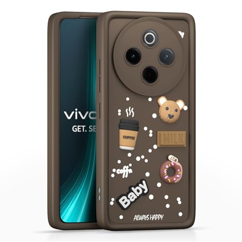 Image of Bintage CASE Cute Fun Taddy Cartoon 3D Ball Bear Milk Cake Coffee Silicon Case Full Body & Camera Protection Back Cover Compatible for IQOO Z10 5G - Brown