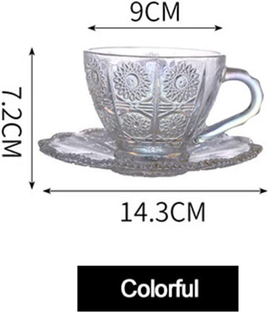 Nordic Vintage Coffee Mugs Relief Flower Pattern Luxury Water Cafe Tea Milk Cups Condensed Glass Drinkware Cup Saucer Suit Set(Amber)