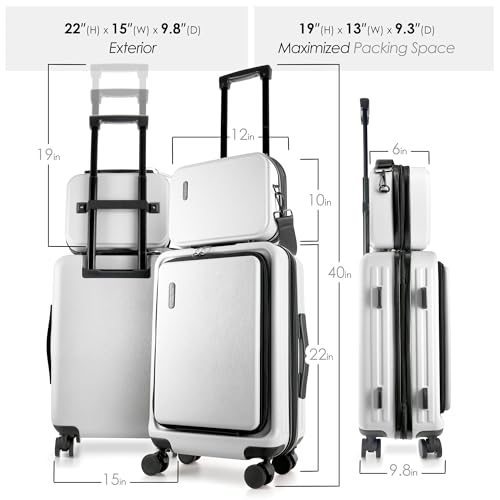 Image of 22 Inch Carry On Luggage 22x14x9 Airline Approved, Small Carry On Suitcase, Hard-shell Carry-on Luggage with Wheels, Durable Expandable White Luggage Carry-On with Cosmetic Case