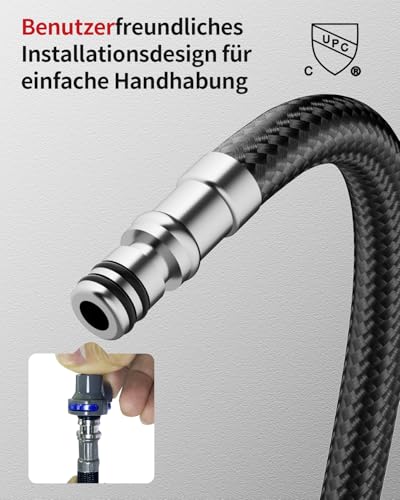 Rainsworth Wasserhahn Küche Schwarz Edelstahl - Zwei Wasserstrahlarten Hochdruck Herausziehbare Küchenarmatur mit Brause Ausziehbar, Spültischarmatur 360° Drehung Geeignet für Küchen