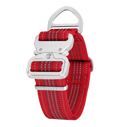 Dog Collar 1.5 Inch Wide Extra Strong Aluminum Quick Release Nylon Dog Collar, Reflective Adjustable, Two-Color Stripe Pet Collar for Medium to XLarge Dogs (Large, 1.5inch Wide, Red)